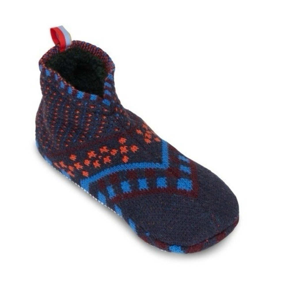 BOMBAS S Small US 7-8.5 Fair Aisle Navy Gripper Slipper Sherpa Fuzzy Lined House